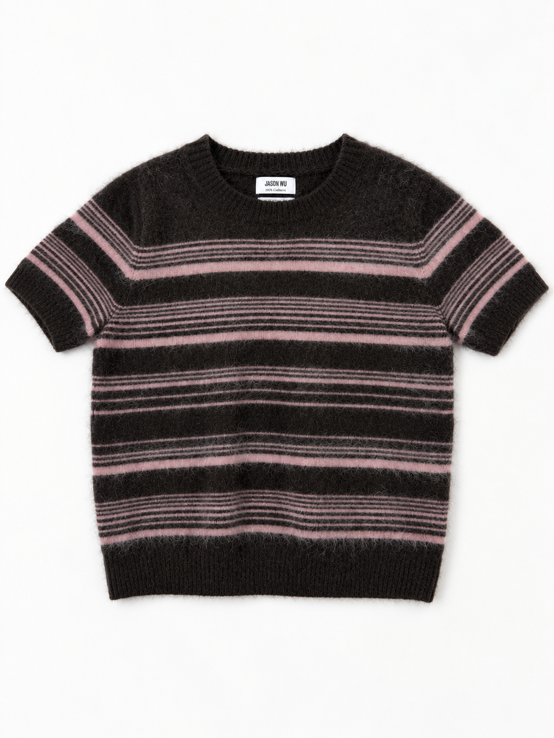 Jason Wu Short Sleeve Cashmere Sweater – Brown/Pink Stripe, Size S – photo 1 of 4