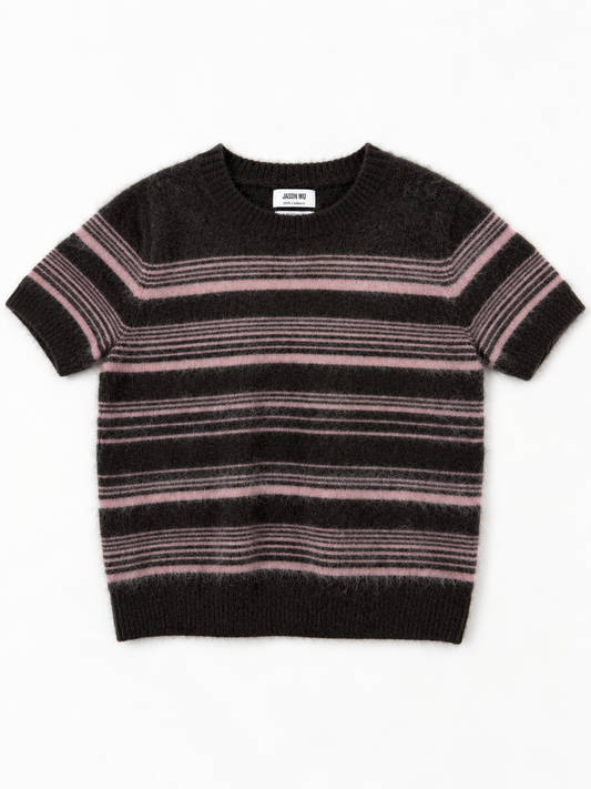 Jason Wu Short Sleeve Cashmere Sweater – Brown/Pink Stripe, Size S – photo 1 of 4