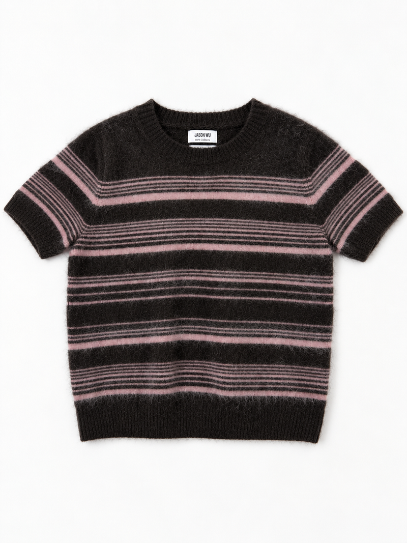 Jason Wu Short Sleeve Cashmere Sweater – Brown/Pink Stripe, Size S – photo 1 of 4