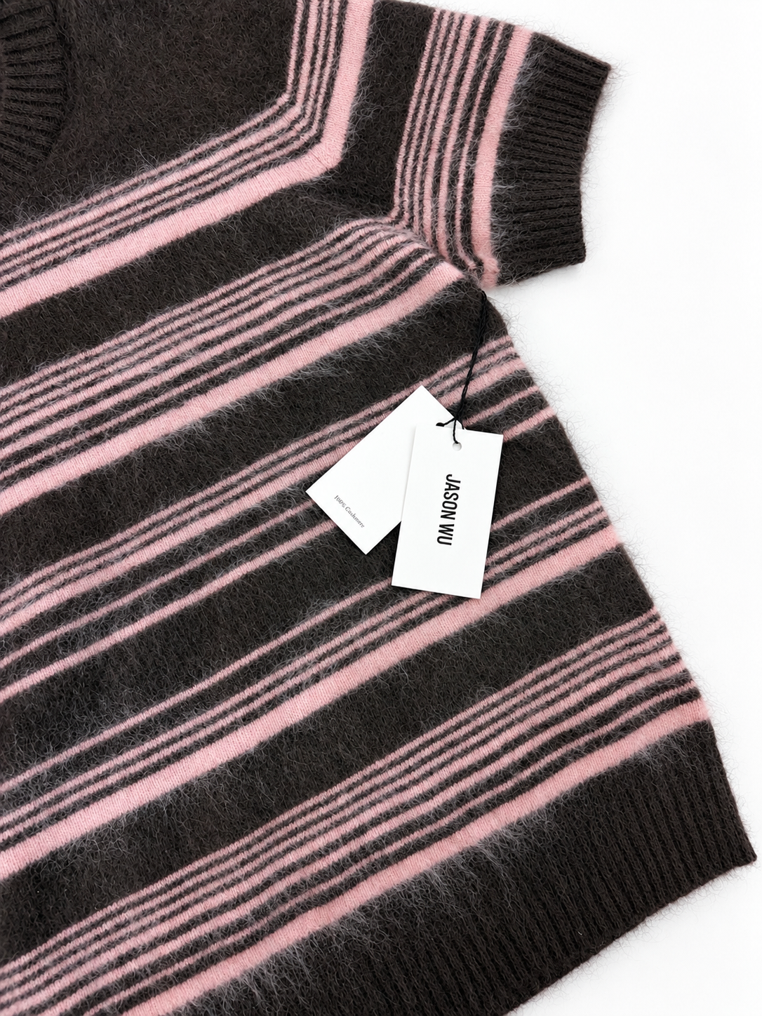 Jason Wu Short Sleeve Cashmere Sweater – Brown/Pink Stripe, Size S – photo 3 of 4