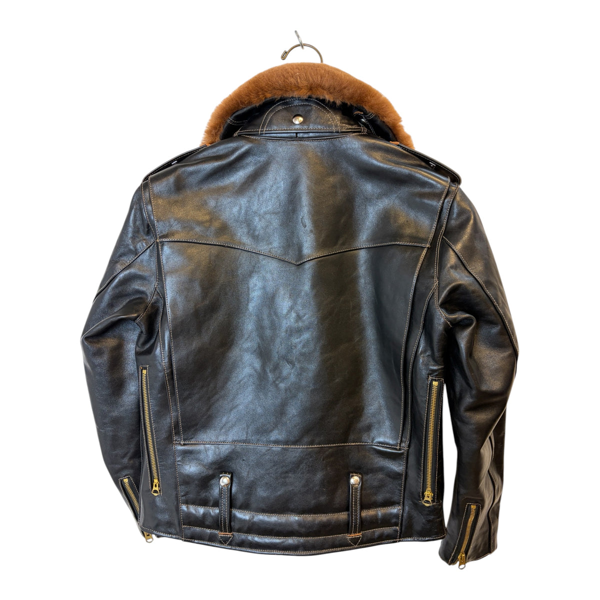 SIMONS Horsehide Leather Biker Jacket with Fur Collar – Black, Size S Men's